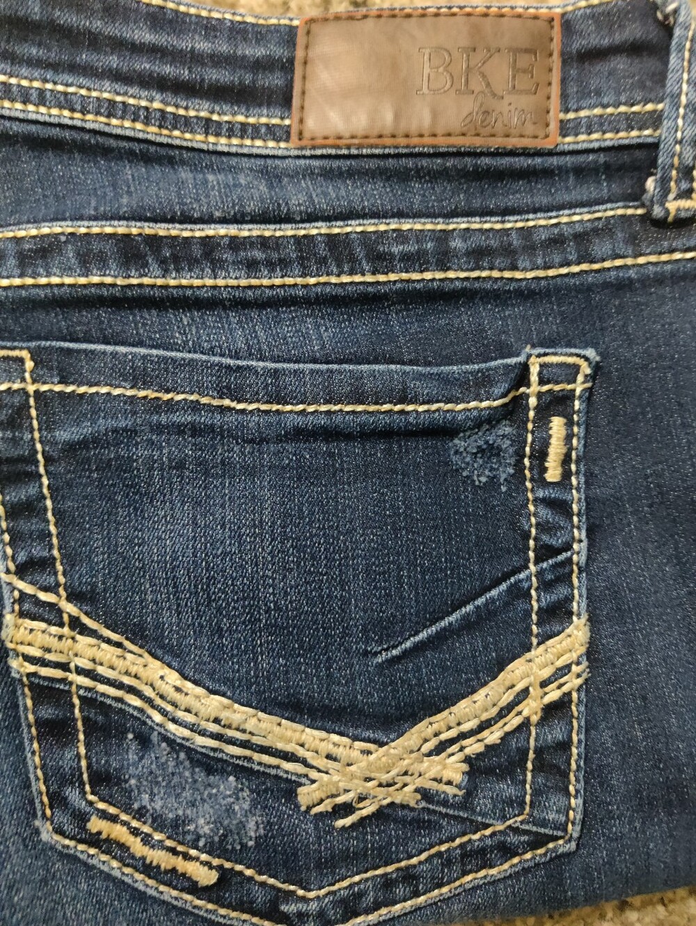 BKE Women’s Dark Blue Distressed Pocket Jeans